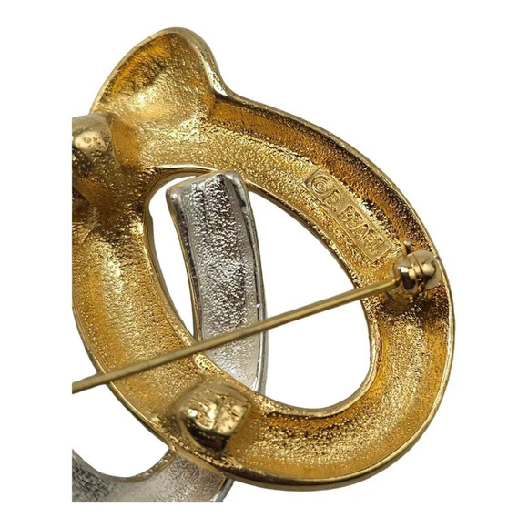 Erwin Pearl Pretzel Brooch Pin Dual Gold Silver Tone Vintage - Picture 4 of 5